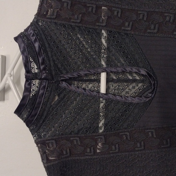 Free People Dark Charcoal Gray Victorian Bohemian Blouse Size XS - Picture 9 of 16